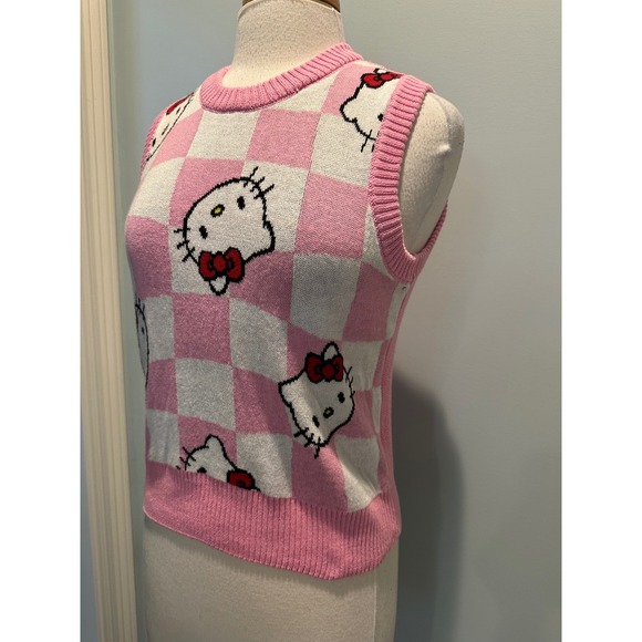 Hello Kitty Sanrio Pink Checkered sleeveless sweater vest size XSmall - Picture 3 of 9